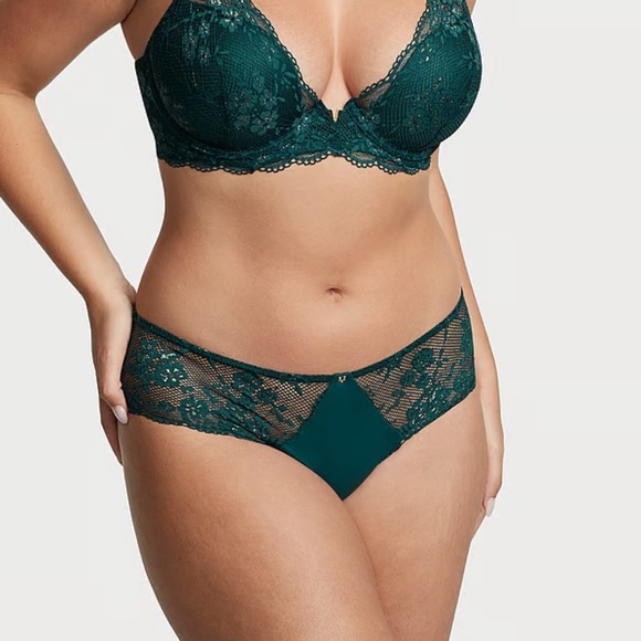 Victoria's Secret Hiphugger Panty in Lace Trim Black Ivy Shimmer XS NEW - Picture 5 of 7